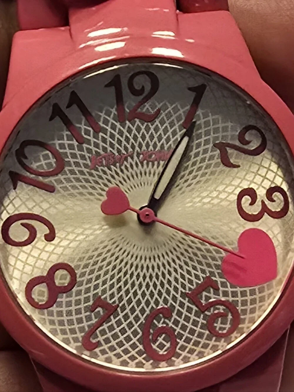 Betsey Johnson Watch Curb Chain Wristwatch Quartz Movement Pink Strap Works